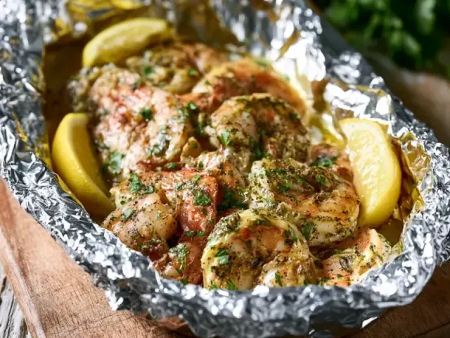 Hearty Foil Packet Garlic Butter Shrimp